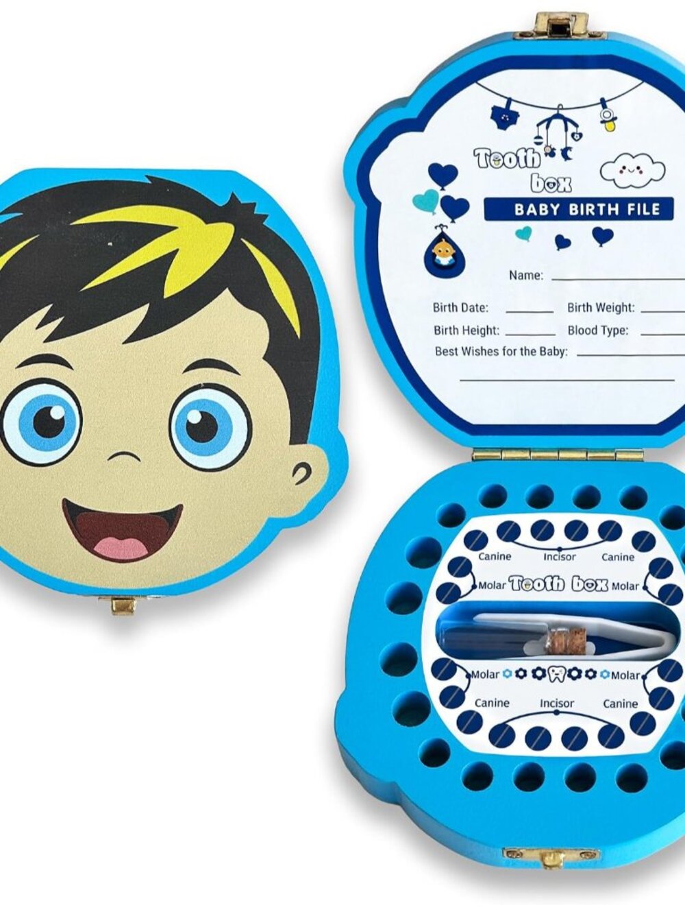 Baby Tooth Fairy Box, First Tooth Keepsake Box for Kids - Wooden Tooth Holder &